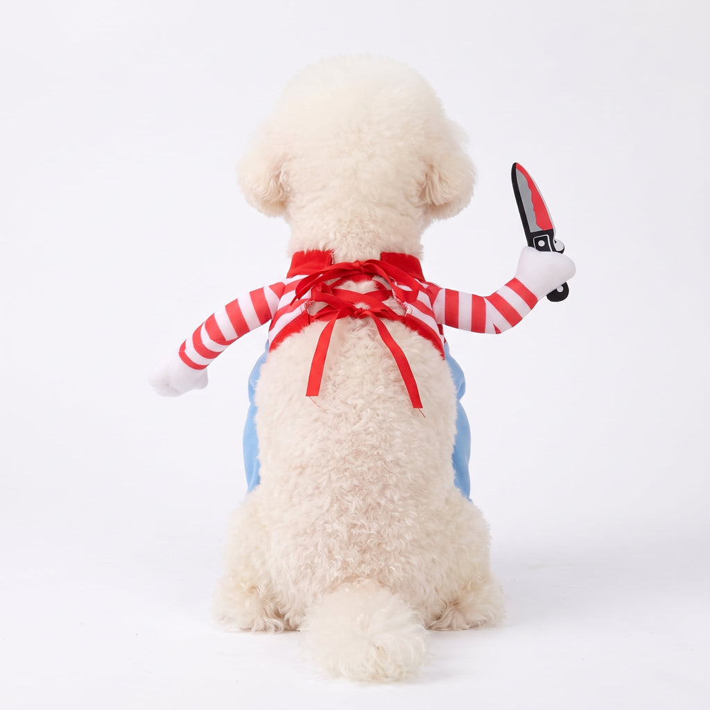 Back view showing the red ribbon ties